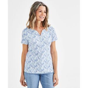 Petite Patchy Ditsy Floral Henley Short-Sleeve Top